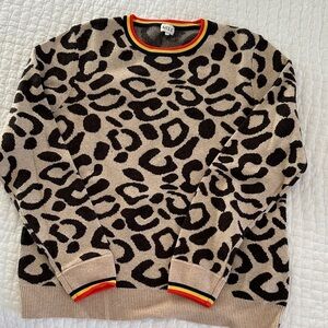 KULE Animal Print Crewneck Sweater - Beige and Black